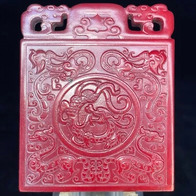 China Rojo Hetian Jadeíta Tallado a Mano Colgante Collar Estatua Dragón A269 Foto 1 de 4