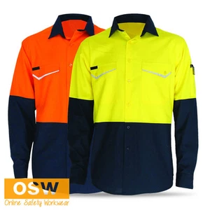 HI VIS SOFT LIGHT COOL VENTED RIP STOP COTTON WORK SUMMER LONG SLEEVE SHIRTS - Picture 1 of 3