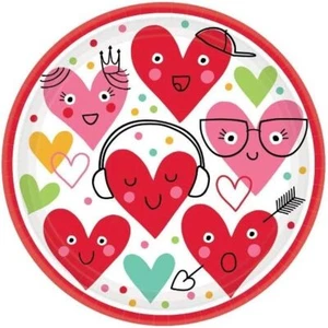 I Heart Face You Cartoon Cute Valentine's Day Party Bulk 9" Paper Dinner Plates - Picture 1 of 1