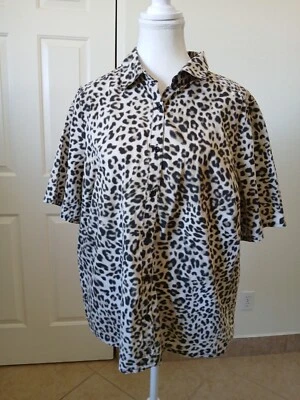 Camisa Roamans Botón Frontal Tostada Negra Estampado Animal Manga Corta Mujer Talla 14W Foto 1 de 4