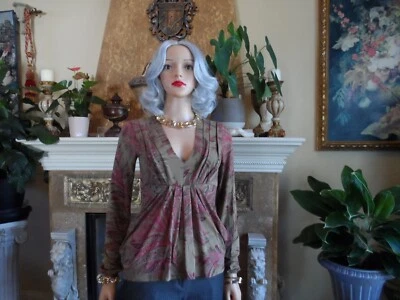 Blusa Etro Marrón y Rojo Estampado Pailey Cuello en V Talla IT 38 US 2 Foto 1 de 4