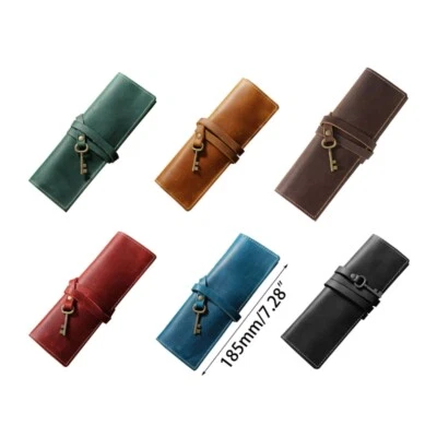 Rollo de lápiz de cuero hecho a mano - Soporte para estuche para bolígrafo de artista para dibujo y uso escolar Foto 1 de 4