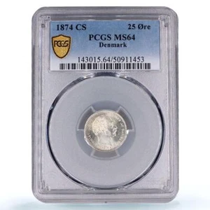 Denmark 25 ore King Christian IX Coinage KM-796 MS64 PCGS silver coin 1874 - Picture 1 of 2