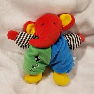 Eden Elephant Plush Lovey Baby Rattle 7in Kite Primary Colors Red Blue Yellow - Picture 1 of 6