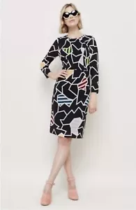 Gorman "Broken Pencil" silk long sleeve dress in black multi size UK14 - Foto 1 di 12