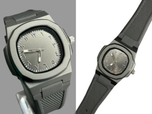 Watch Black Arabic Nautilus Mod Rubber Strap Quartz Movement Mat Black Arabic UK - Picture 1 of 6