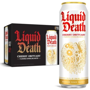 Liquid Death, Cherry Obituary Sparkling Water, 8-Pack of King Size 19.2oz Cans - Picture 1 of 8