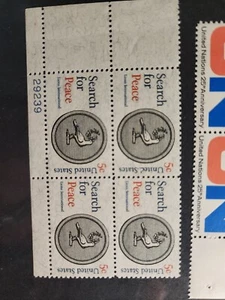 1967 Search for Peace Plate Block of 4 5c Postage Stamps Sc# 1326 Unused - #B37 - Picture 1 of 3