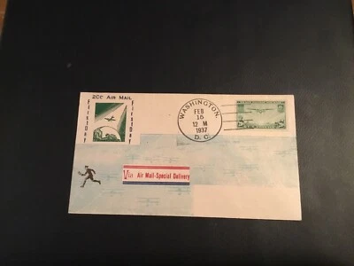 FDC 1937 # C21 VIA AIR MAIL SPECIAL DELIVERY 20 Cent Stamp USA 2 Cancels - Image 1 of 2