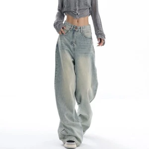 New Women's Autumn  Retro Jeans Loose Wide Leg Pants - Picture 1 of 5