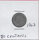 HONDURAS 20 CENTAVOS 1967 VF CHIEF LEMPIRA LEFT WITHIN CIRCLE,NATIONAL COAT OF A