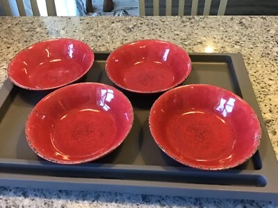 Lote de 4 cuencos de sopa de plástico/melamina rojos Laurie Gates aspecto de granja envejecido Foto 1 de 4