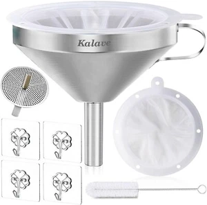 Stainless Steel Kitchen Funnel w/ Strainer & 200 Mesh Filter for Oil Juice Wine - Picture 1 of 7