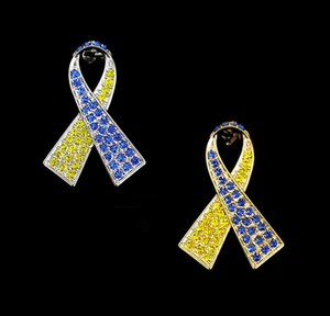 BROCHE DE CONCIENCIA DEL SÍNDROME DE DOWN DS CON CINTA AZUL CRISTAL Y AMARILLO - Imagen 1 de 7