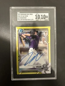 2021 Bowman Chrome Auto Zac Veen #CPA-ZV (AU, RC) Yellow Refractor /75 SGC 10 10 - Picture 1 of 2