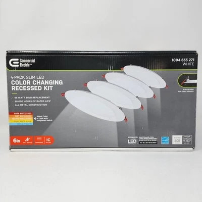 Luz embutida elétrica comercial 6 pol. fina LED sem lata ajustável CCT (pacote com 4) - Imagem 1 de 4