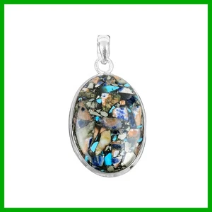 Oferta de Halloween Plata de Ley Ovalada Cobre Multi Turquesa Piedras Preciosas Nuevo Colgante - Imagen 1 de 13