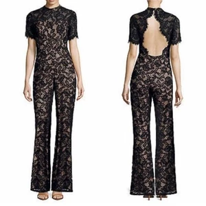 NWT Alexis Kelie Short Sleeve Lace Open Back Jumpsuit Black Size XS - Picture 1 of 15