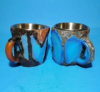 Taza Resina Cristal Mineral Acero Inoxidable 6oz Azul Negro Marrón y Plata Azul Lote 2 Foto 1 de 4