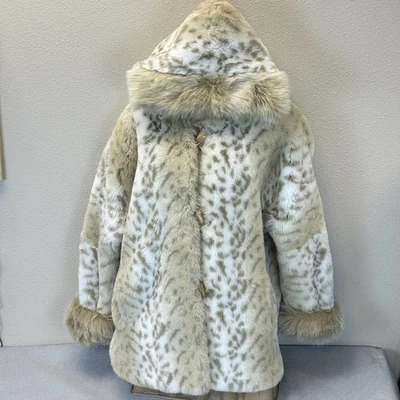 Abrigo Coldwater Creek años 80 pequeño beige imitación piel con capucha estampado animal Foto 1 de 4