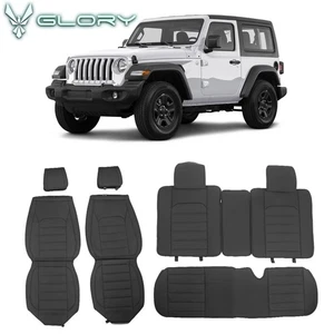 Fits 07-25 Jeep Wrangler JK JL Seat Covers Black PU Leather w/ Pocket Full Set - Picture 1 of 8