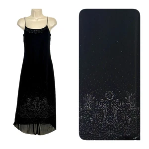 Vintage Y2K Black Midi Slip Dress M Floral Beaded High Low Hem Byer Too! READ - Picture 1 of 14