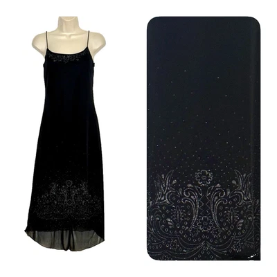 Vintage Y2K Black Midi Slip Dress M Floral Beaded High Low Hem Byer Too! READ - Image 1 of 4