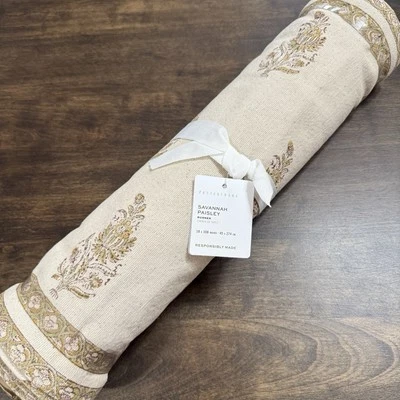 NEW!! POTTERY BARN SAVANNAH PAISLEY BLOCK PRINT COTTON TABLE RUNNER 18"x 108" - Image 1 of 4
