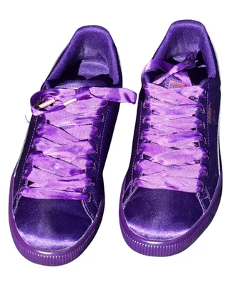 PUMA Sneakers Girls Clyde Satin Size 6.5 Violet Indigo Colorway Ribbon Laces - Image 1 of 4