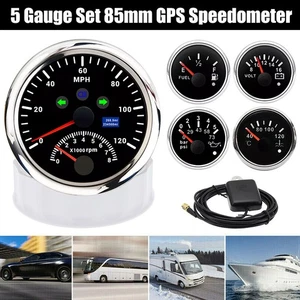 Universal 5Gauge Set 85mm GPS Speedometer Voltage Fuel Level LED For Car RV Boat - Picture 1 of 14