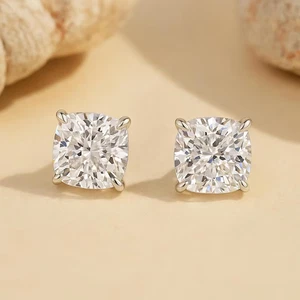 7 Ct Cushion Moissanite Diamond Earrings Studd In Silver Christmas Gift For Her - Picture 1 of 6