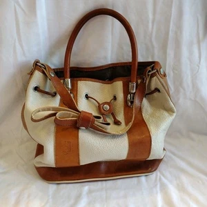Bolso de Hombro Marrón/Crema Cuero "Christina" Plateado Herrajes Hecho en Italia - Imagen 1 de 15