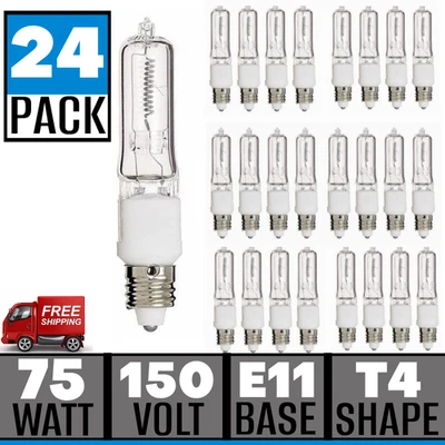 24pk 75 Watt T4 Clear 1250L Mini Candelabra Base E11 120 Volt 75JD SHIPS FREE - Image 1 of 4