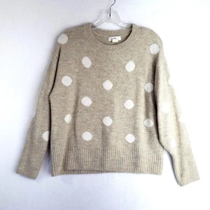 H&M Sweater Womens Medium Beige Polka Dot Knit Crew Neck Pullover Casual Comfy - Picture 1 of 7