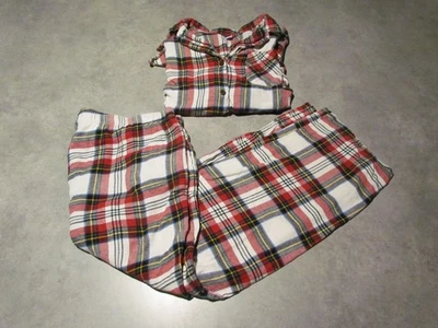 Antiguo conjunto de pijama azul marino para mujer extra grande acogedor algodón franela rojo blanco a cuadros Foto 1 de 4