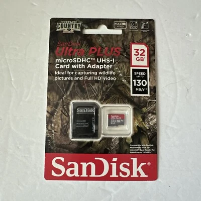 Sandisk Ultra Plus 32 GB 130 MBs Micro UHS-I. Super Fast SD Card Good for Movies - Image 1 of 2