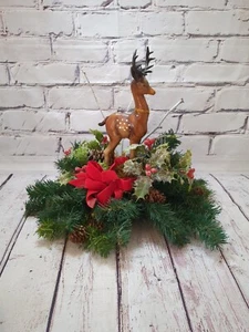 MCM Vintage Christmas Arrangement Plastic Deer And Holly - Picture 1 of 8