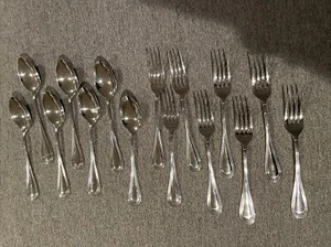 GS Gourmet Settings 18/10 Stainless Flatware Lot (15), 8 Large Forks & 7 Spoons - Picture 1 of 7