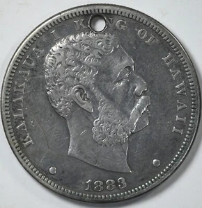 1883 Kingdom of Hawaii Silver Dollar $1 VF/XF Details Holed + Cleaned - Picture 1 of 5