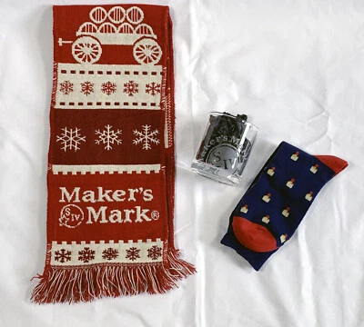 New Makers Mark Bourbon Whisky Glass Scarf & Mens Dress Socks Bottle Design - Image 1 of 4