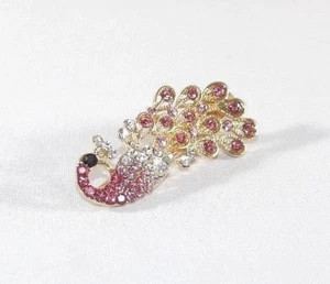 Brand New Gold Tone Beautiful Peacock Hair Clip Claw w/Pink and Clear Crystals - Picture 1 of 3