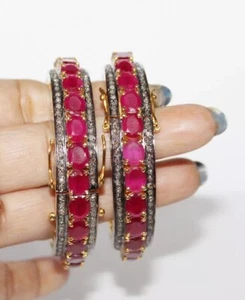 7.85ct Rose Cut Diamond 925 Sterling Silver Ruby Wedding Anniversary Bangle Pear - Picture 1 of 10