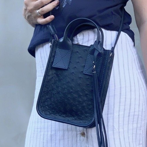 COACH Borsa a tracolla donna VERA pelle di struzzo esotica lusso blu borsetta tracolla