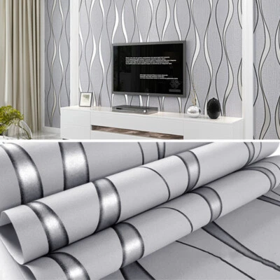 3D Damask Sliver Wave Wallpaper Roll Silver Grey Wall Paper Rolls Home Decor 5㎡ - Image 1 of 4