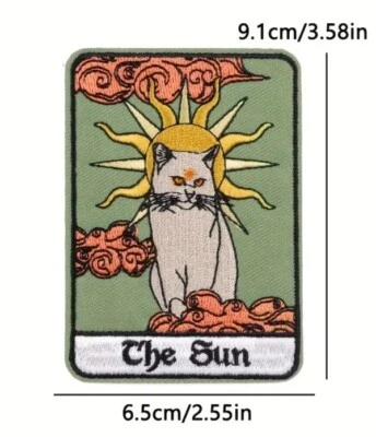 The Sun white Cat Tarot Card Fortune Telling  Iron On Patch Witch Punk Goth - Image 1 of 2
