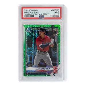 2021 Bowman Jarren Duran Chrome Prospects Refractor Green Shimmer /99 PSA 9 Mint - Picture 1 of 2