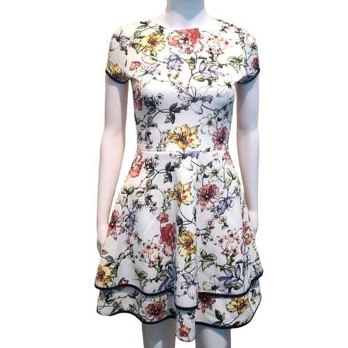 OFF WHITE Abito floreale svasato e aderente a strati Aqua Off White