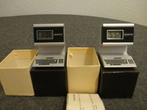 1980's NOS (2) QUARTZ PROMO COMPUTER CLOCK / DESK ADVERTISEMENT- NEW BATTS W/BOX - Picture 1 of 10