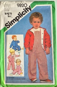 PATRÓN SIMPLICIDAD 9820 MONO CHAQUETA NIÑOS PEQUEÑOS TALLAS 1/2 1 SIN CORTAR VINTAGE 1980 - Imagen 1 de 2