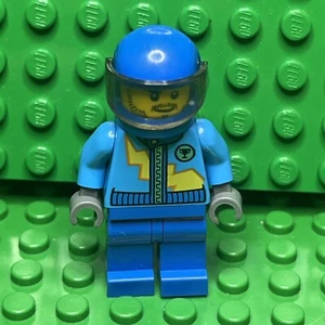 Lego Minifigur Dark Azure Racer mit Lightning Bolt rac055 Racers 10673 Speed - Bild 1 von 2